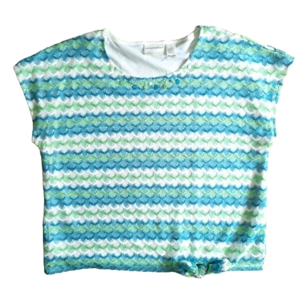 Alfred Dunner Top Short Sleeve 1X Lace Multi Color Lined Bottom Tie Top Fairy